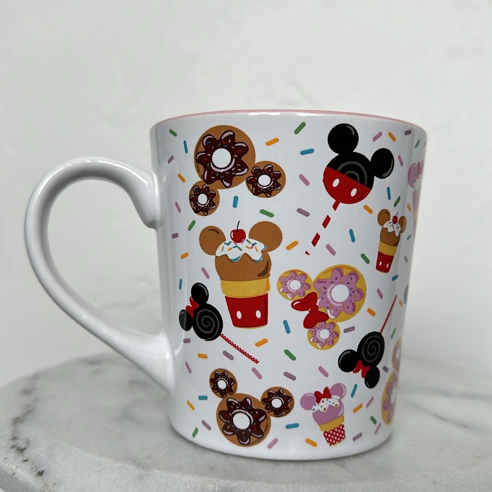 MICKEY Mouse Disney Parks pink and white Donuts collector mug Disneyland mug